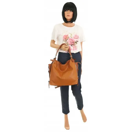 HERNAN Włoska Marka Torebka Damska Worek Listonoszka na Ramię HB0153 Brązowa