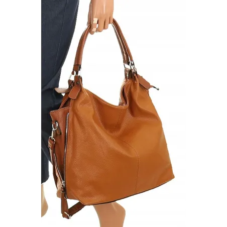 HERNAN Włoska Marka Torebka Damska Worek Listonoszka na Ramię HB0153 Brązowa