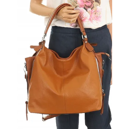 HERNAN Włoska Marka Torebka Damska Worek Listonoszka na Ramię HB0153 Brązowa