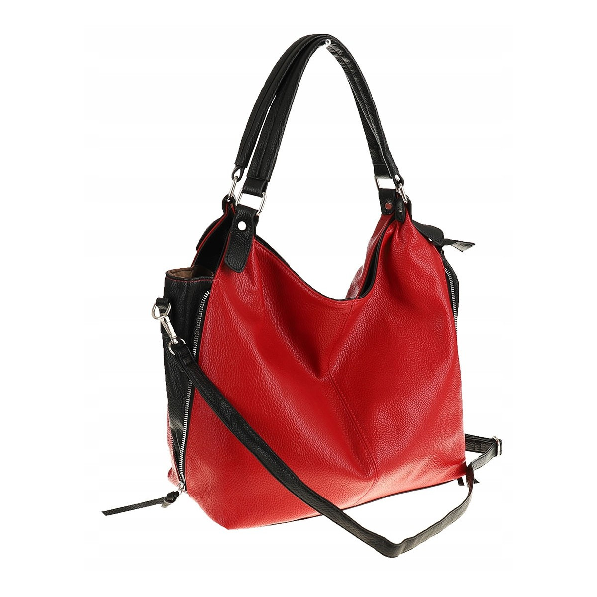 HERNAN Włoska Marka Torebka Damska Worek Listonoszka na Ramię HB0153 Czerwona