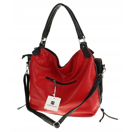 HERNAN Włoska Marka Torebka Damska Worek Listonoszka na Ramię HB0153 Czerwona