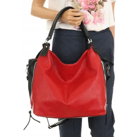 HERNAN Włoska Marka Torebka Damska Worek Listonoszka na Ramię HB0153 Czerwona