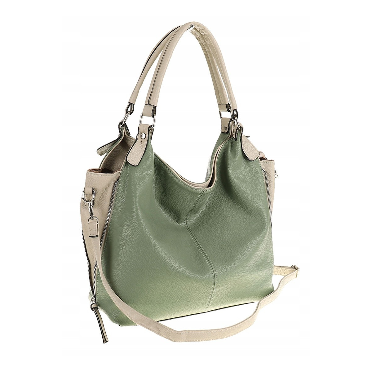 HERNAN Włoska Marka  Torebka Damska Worek Listonoszka na Ramię HB0153 Zielona