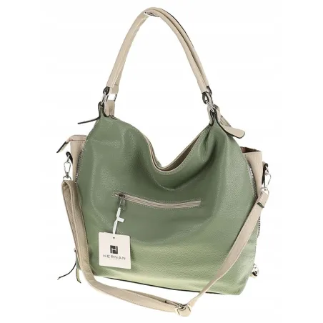HERNAN Włoska Marka  Torebka Damska Worek Listonoszka na Ramię HB0153 Zielona