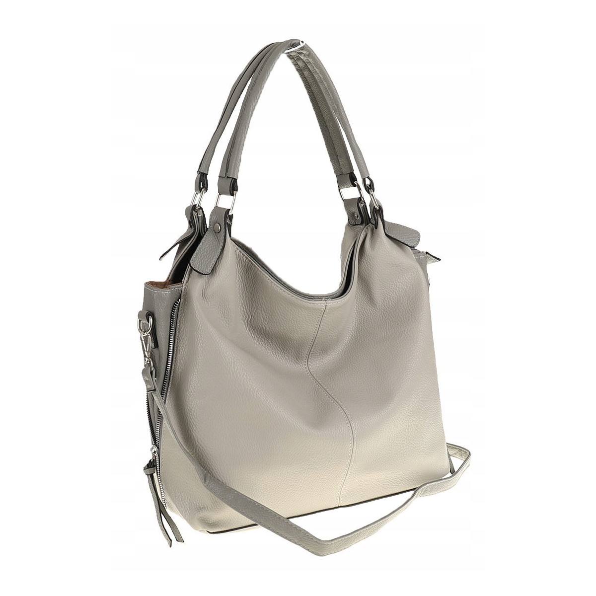 HERNAN Włoska Marka  Torebka Damska Worek Listonoszka na Ramię HB0153 Szara