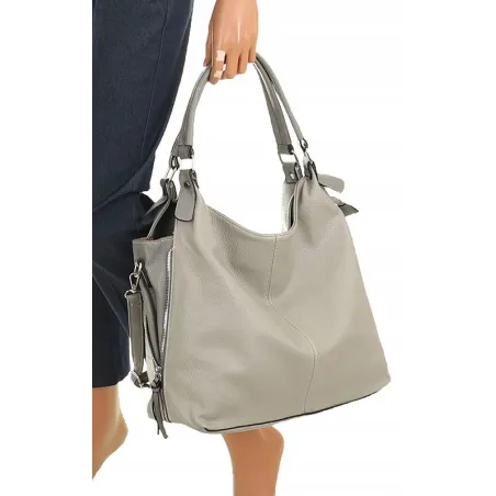 HERNAN Włoska Marka  Torebka Damska Worek Listonoszka na Ramię HB0153 Szara