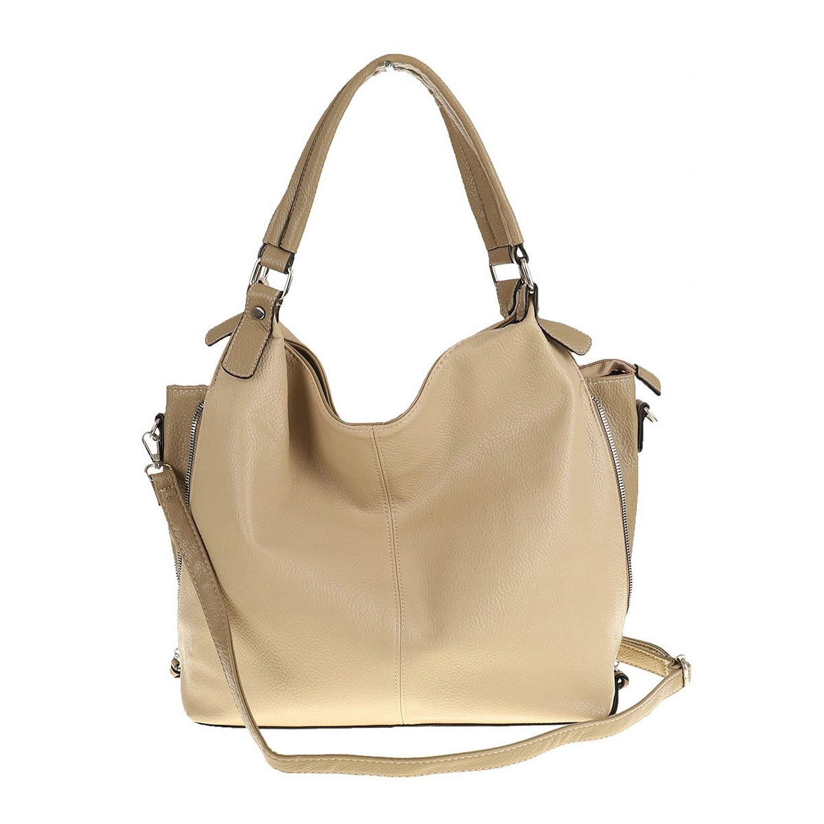 HERNAN Włoska Marka  Torebka Damska Worek Listonoszka na Ramię HB0153 Beżowa