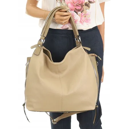 HERNAN Włoska Marka  Torebka Damska Worek Listonoszka na Ramię HB0153 Beżowa