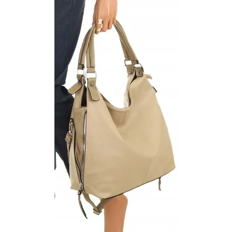 HERNAN Włoska Marka  Torebka Damska Worek Listonoszka na Ramię HB0153 Beżowa