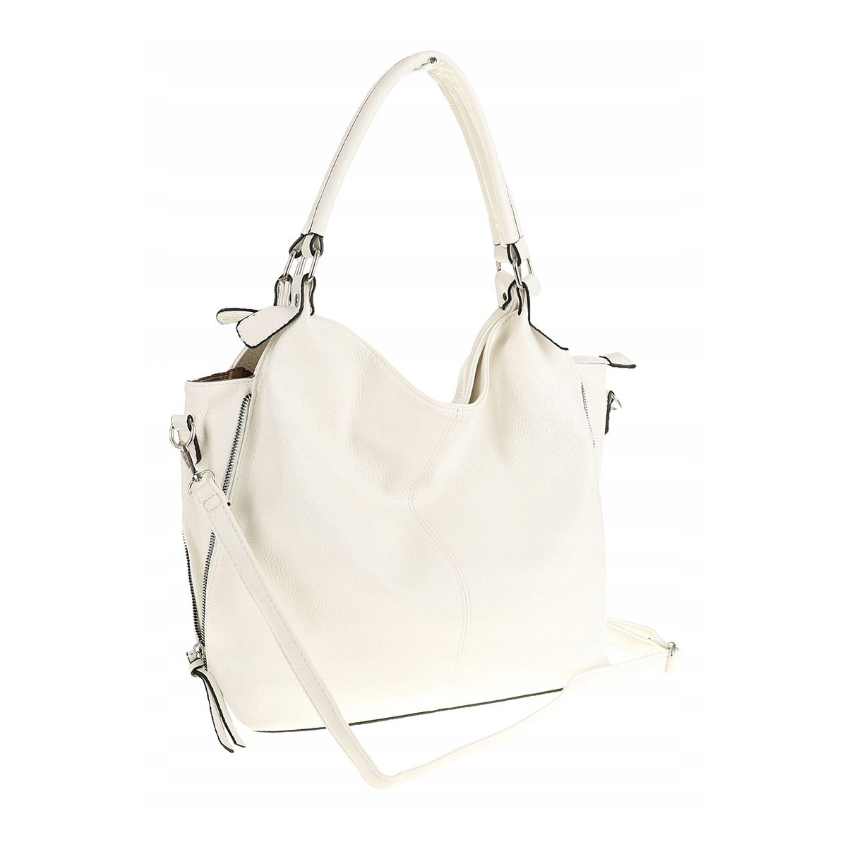 HERNAN Włoska Marka  Torebka Damska Worek Listonoszka na Ramię HB0153 Biała