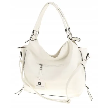 HERNAN Włoska Marka  Torebka Damska Worek Listonoszka na Ramię HB0153 Biała