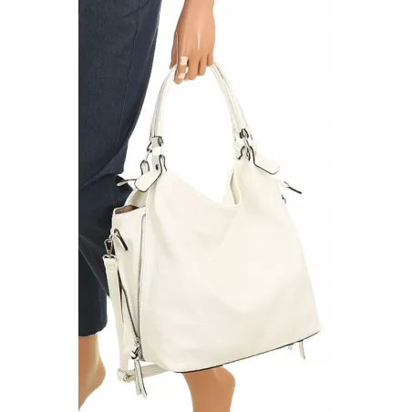 HERNAN Włoska Marka  Torebka Damska Worek Listonoszka na Ramię HB0153 Biała