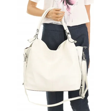 HERNAN Włoska Marka  Torebka Damska Worek Listonoszka na Ramię HB0153 Biała