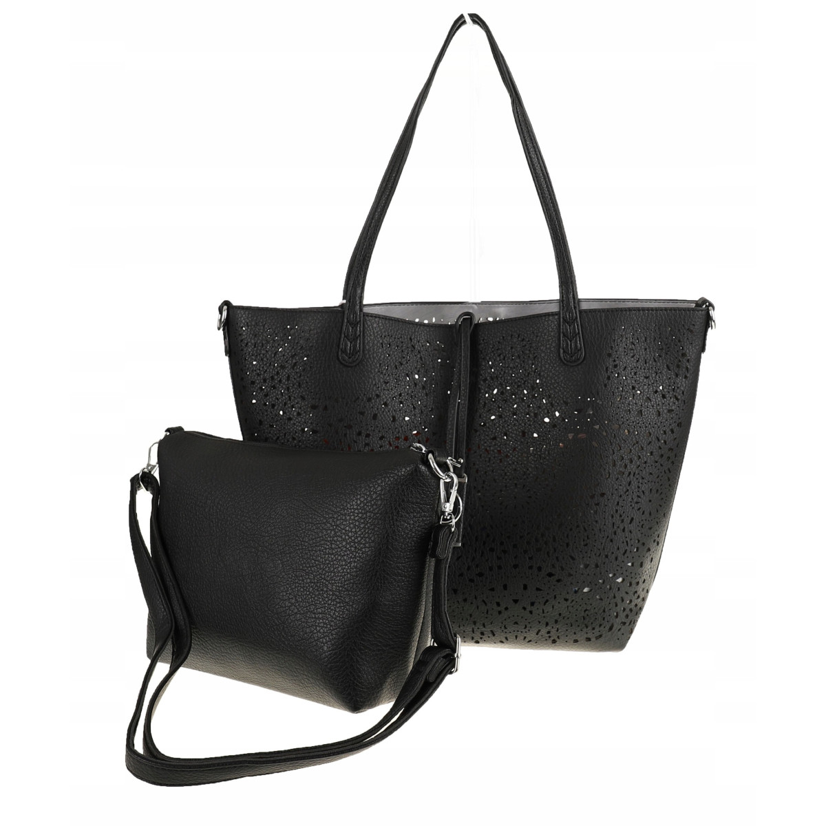 ANDREA MASSI Włoska Marka  Torebka Damska Ażurowa 2w1 Shopper na Ramię HJ867 Black