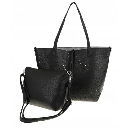 ANDREA MASSI Włoska Marka  Torebka Damska Ażurowa 2w1 Shopper na Ramię HJ867 Black