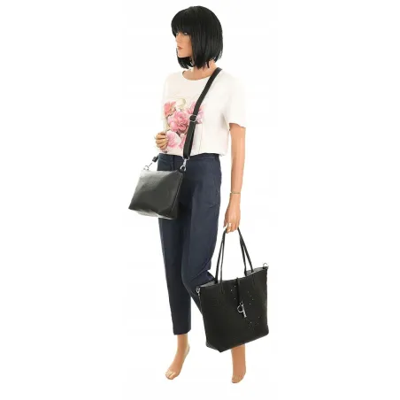 ANDREA MASSI Włoska Marka  Torebka Damska Ażurowa 2w1 Shopper na Ramię HJ867 Black