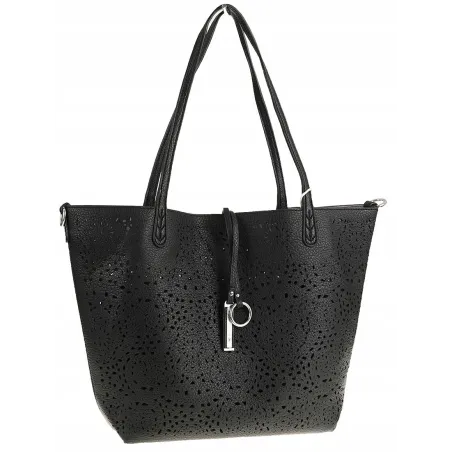 ANDREA MASSI Włoska Marka  Torebka Damska Ażurowa 2w1 Shopper na Ramię HJ867 Black