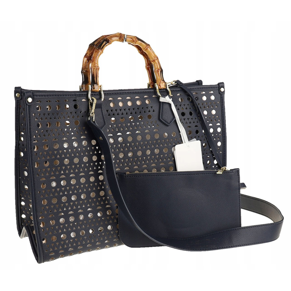 Phil Firenze Włoska Marka  Torebka Damska Ażurowa 2w1 Shopper Modna PH4845 Blue