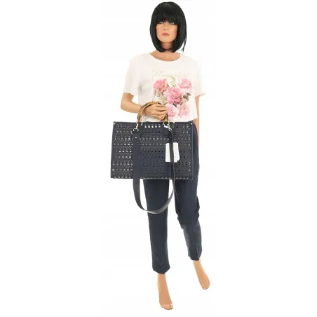 Phil Firenze Włoska Marka  Torebka Damska Ażurowa 2w1 Shopper Modna PH4845 Blue