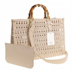 Phil Firenze Włoska Marka  Torebka Damska Ażurowa 2w1 Shopper Modna PH4845 Nude