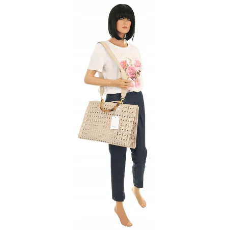 Phil Firenze Włoska Marka  Torebka Damska Ażurowa 2w1 Shopper Modna PH4845 Nude