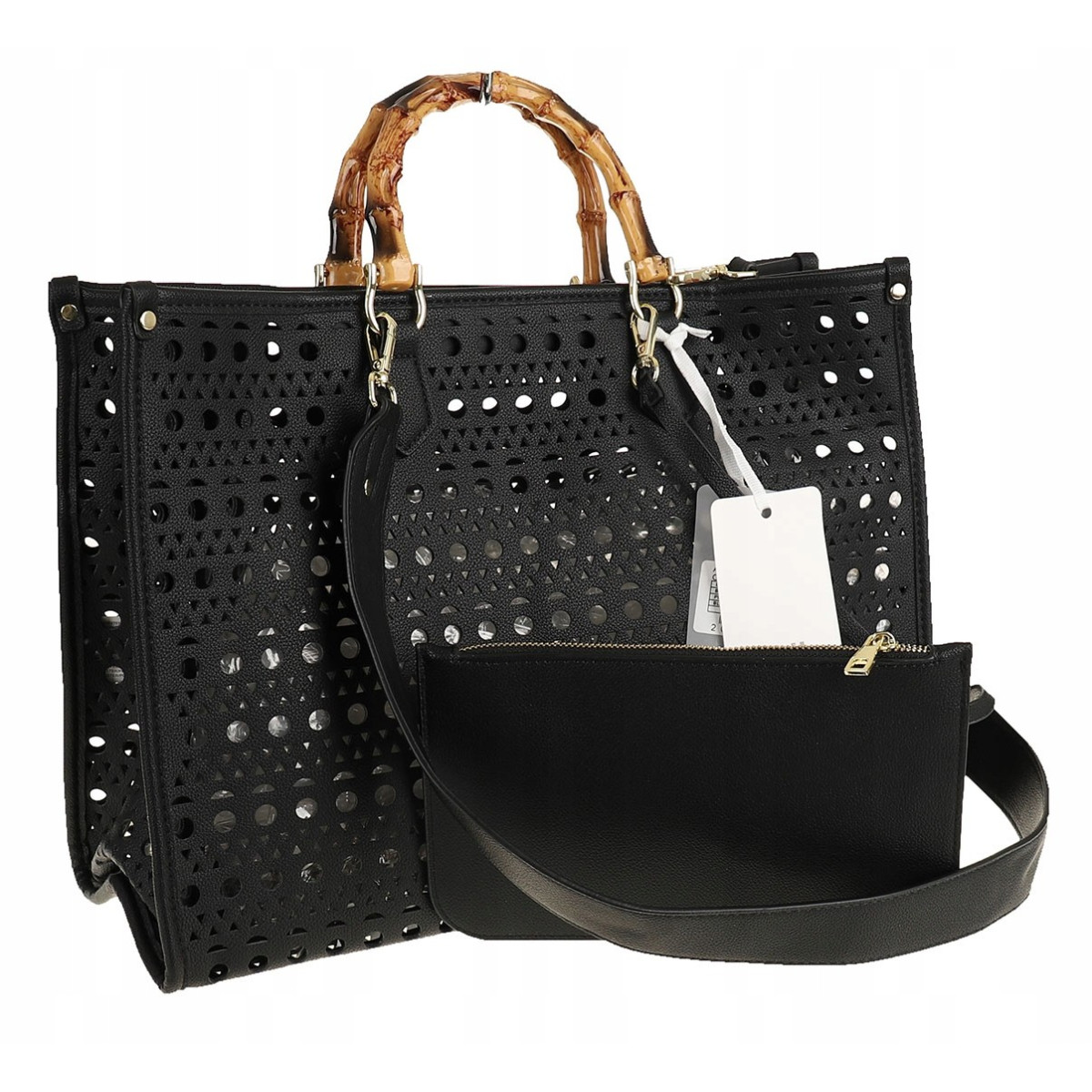 Phil Firenze Włoska Marka  Torebka Damska Ażurowa 2w1 Shopper Modna PH4845 Black