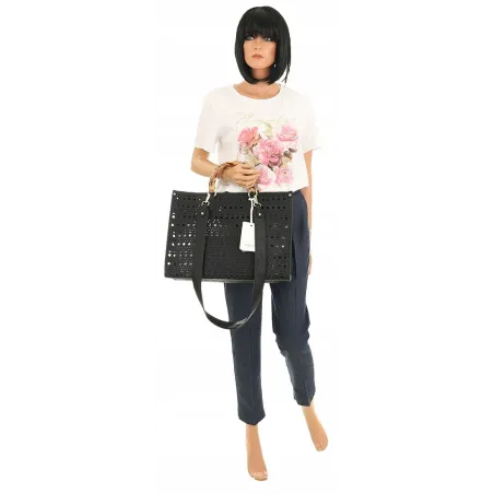 Phil Firenze Włoska Marka  Torebka Damska Ażurowa 2w1 Shopper Modna PH4845 Black