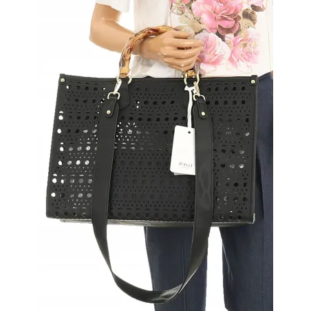 Phil Firenze Włoska Marka  Torebka Damska Ażurowa 2w1 Shopper Modna PH4845 Black