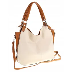 HERNAN Włoska Marka Torebka Damska Worek Listonoszka na Ramię HB0153 Beżowa