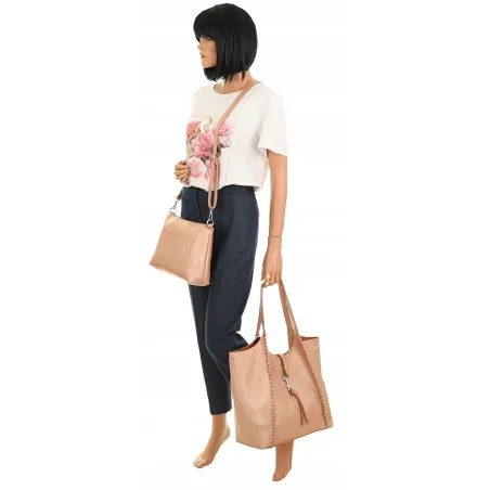 Paolo Bags Włoska Marka Torebka Damska Shopper Listonoszka Worek L3025 Rose Gold