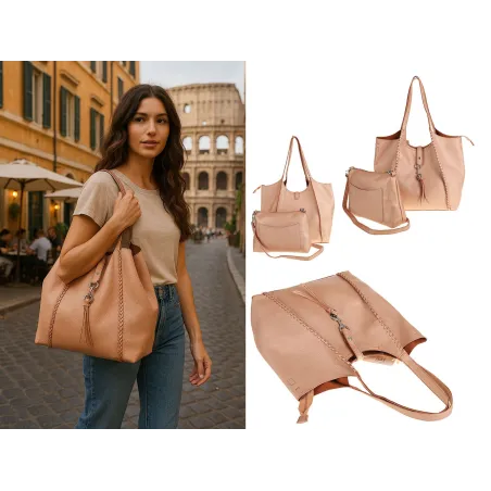 Paolo Bags Włoska Marka Torebka Damska Shopper Listonoszka Worek L3025 Rose Gold