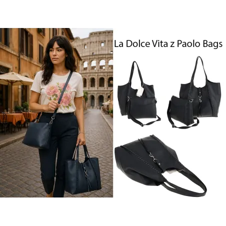 Paolo Bags Włoska Marka  Torebka Damska Shopper Listonoszka Worek L3025 D. Blue