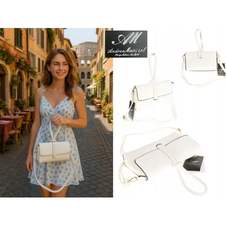 ANDREA MASSI Włoska Marka  Torebka z Pętelką Listonoszka HJ10174 White