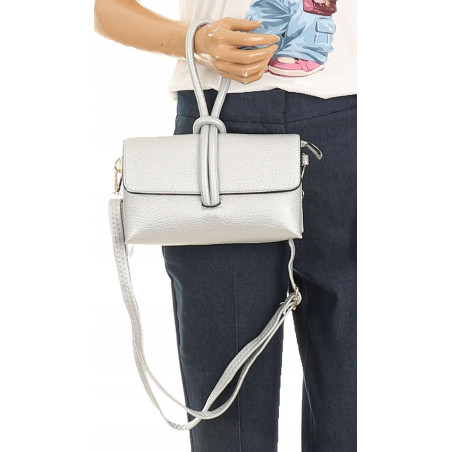 ANDREA MASSI Włoska Marka  Torebka z Pętelką Listonoszka HJ10174 Silver