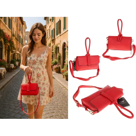 ANDREA MASSI Włoska Marka  Torebka z Pętelką Listonoszka HJ10174 Red