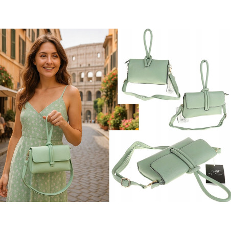 ANDREA MASSI Włoska Marka  Torebka z Pętelką Listonoszka HJ10174 Green