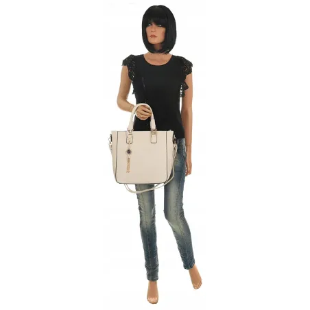 Victoria&Co Torebka Damska Modna teczka listonoszka H063 Beżowa