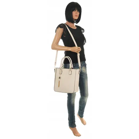 Victoria&Co Torebka Damska Modna teczka listonoszka H063 Beżowa
