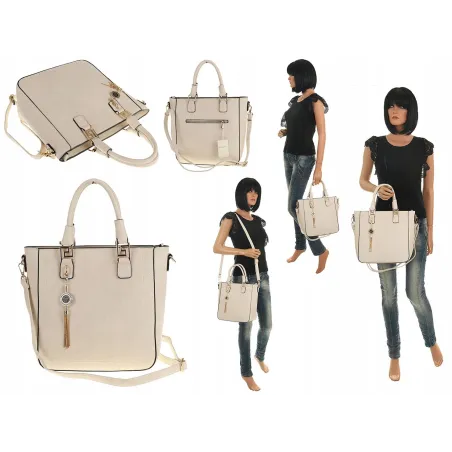 Victoria&Co Torebka Damska Modna teczka listonoszka H063 Beżowa