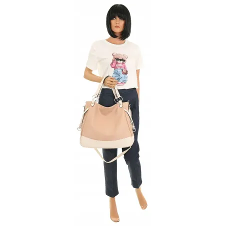 HERNAN Włoska Marka  Torebka Damska Worek Listonoszka na Ramię HB9821 Pink