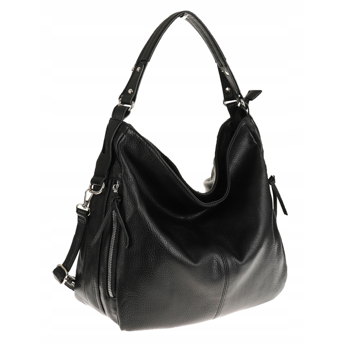 HERNAN Włoska Marka Torebka Damska Worek Listonoszka na Ramię HB038 Czarna