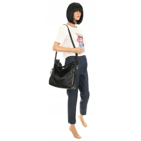 HERNAN Włoska Marka Torebka Damska Worek Listonoszka na Ramię HB038 Czarna