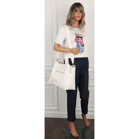 YY Coveri Włoska Marka  Torebka Damska Shopper Worek Listonoszka CYFTA2503 White