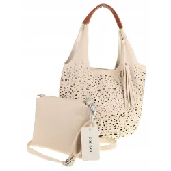 COO&CO WŁOSKA Torebka Damska Ażurowa na Ramię Worek Modna 1499 Beige