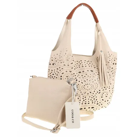 COO&CO WŁOSKA Torebka Damska Ażurowa na Ramię Worek Modna 1499 Beige