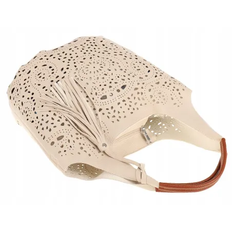 COO&CO WŁOSKA Torebka Damska Ażurowa na Ramię Worek Modna 1499 Beige