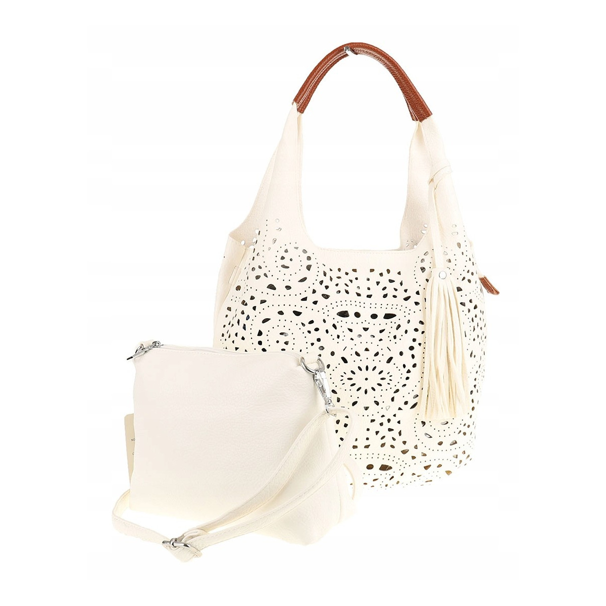 COO&CO WŁOSKA Torebka Damska Ażurowa na Ramię Worek Modna 1499 White