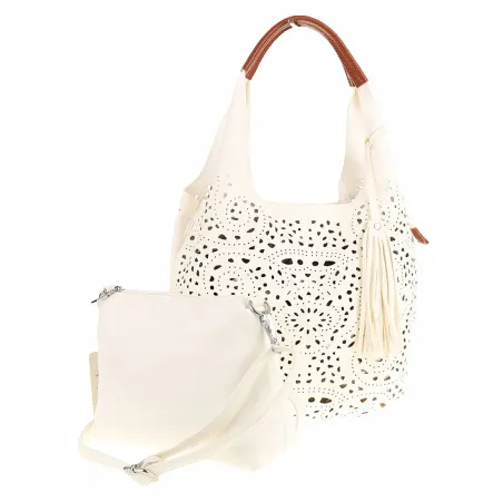 COO&CO WŁOSKA Torebka Damska Ażurowa na Ramię Worek Modna 1499 White