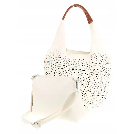 COO&CO WŁOSKA Torebka Damska Ażurowa na Ramię Worek Modna 1499 White