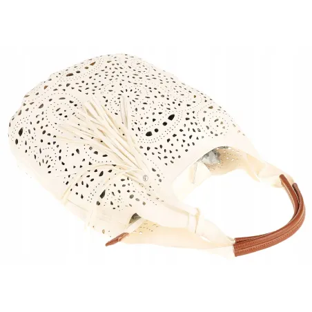 COO&CO WŁOSKA Torebka Damska Ażurowa na Ramię Worek Modna 1499 White